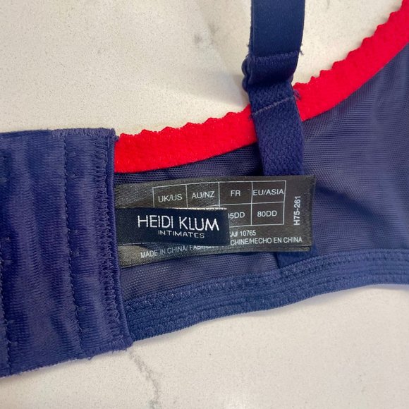 Heidi Klum Intimates Sofia‎ Underwire Bra in Navy with Red Trim, Size 36E /36DD - Picture 3 of 5